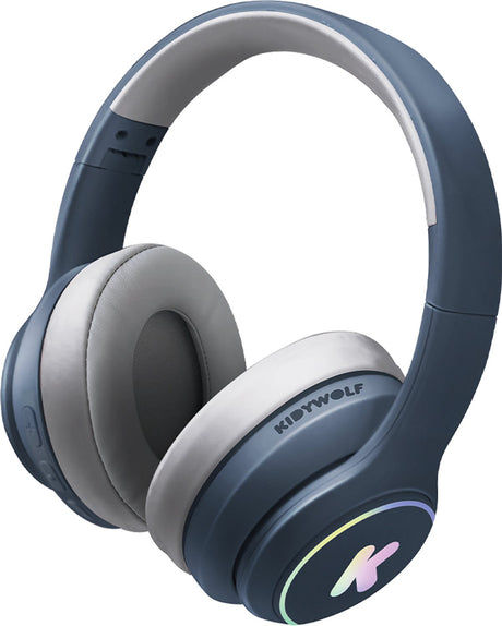 Dziecięce słuchawki Kidywolf k-ears Bluetooth niebieskie - limit głośności 85 dB, składane bezprzewodowo, LED - 5+