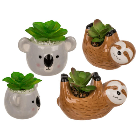 Soczysta roślina Ootb deco w doniczce ceramicznej, leniwiec lub koala 14x7x9cm