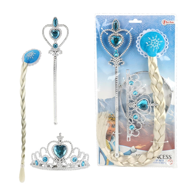 Toi-toys Zestaw zabawek lodowej księżniczki z warkoczem, tiarą i magiczną różdżką