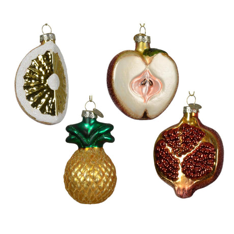Decoris Świąteczna zawieszka owocowa szklana ananas granat jabłko gruszka 5x7cm