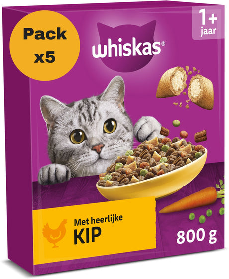 Karma dla kotów Whiskas - dorosły 1+ - dorosły - kurczak - pudełko 5x800g