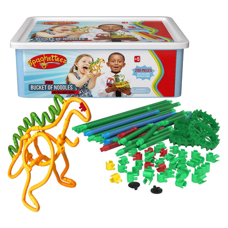 Elastyczne drążki budowlane Spaghetteez w pudełku do przechowywania, 200 szt.