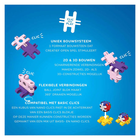 Clics nano – k3 builders 190 elementów – klocki 5 w 1 – zabawki wykonane w 100% z plastiku pochodzącego z recyklingu – zabawki 8, 9, 10, 11, 12 lat – zabawki konstrukcyjne
