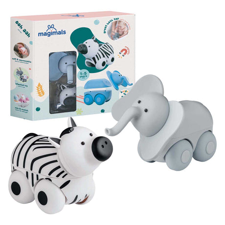 Pudełko safari na kółkach Magimals - interaktywne magnetyczne zwierzątka na kółkach (6 sztuk). zabawne i kreatywne zabawki, idealne do kąpieli lub w podróży!
