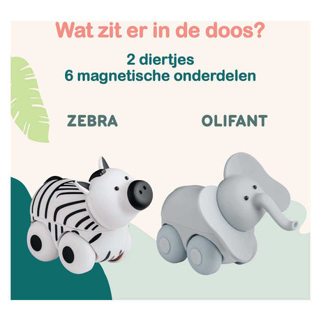 Pudełko safari na kółkach Magimals - interaktywne magnetyczne zwierzątka na kółkach (6 sztuk). zabawne i kreatywne zabawki, idealne do kąpieli lub w podróży!