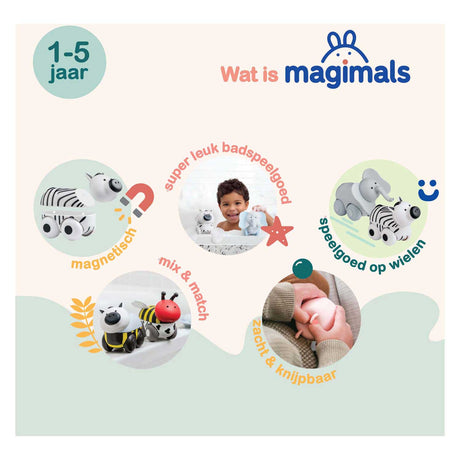 Pudełko safari na kółkach Magimals - interaktywne magnetyczne zwierzątka na kółkach (6 sztuk). zabawne i kreatywne zabawki, idealne do kąpieli lub w podróży!
