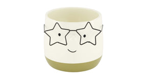 Planter face with glasses ceramic 11.8x11.8x10.5cm green