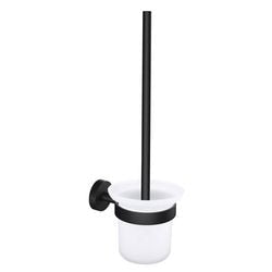 Wiszący uchwyt na szczotkę toaletową Tesa® Moon Black - montaż bez wiercenia - samoprzylepny - matowe czarne szkło metalowe - wzór przemysłowy - montaż na ścianie