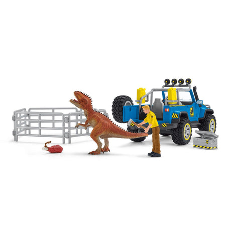 Pojazd terenowy Schleich Dinozaury ze słupkiem ochronnym Dino 41464