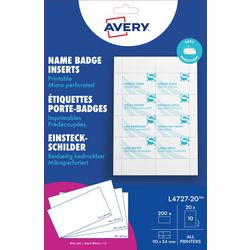 Karta wkładana do identyfikatora Avery 54x90mm 190gsm 20 arkuszy 10 etykiet na arkuszu biała