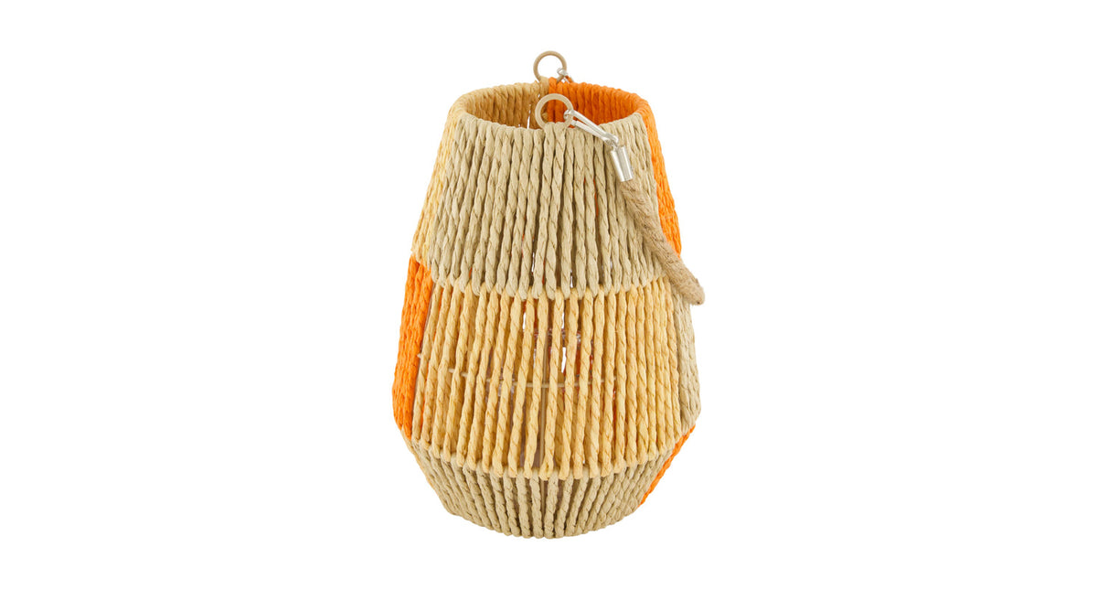 Lantern paper rope with glass 18x18x24cm orange yellow