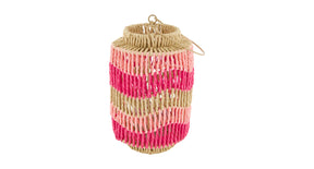 Lantern paper rope with glass 17.5x17.5x26cm pink mix
