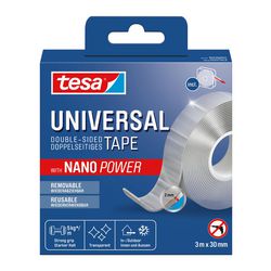 Taśma Tesa Nano przezroczysta, dwustronna, usuwalna, odporna na warunki atmosferyczne wielokrotnego użytku – 3 m x 30 mm
