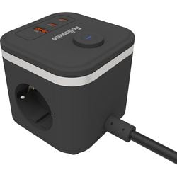 Listwa zasilająca Fellowes Power Cube - typ F - 3 gniazda + USB-C USB-A - kabel 2m - z włącznikiem - przedłużacz kostkowy