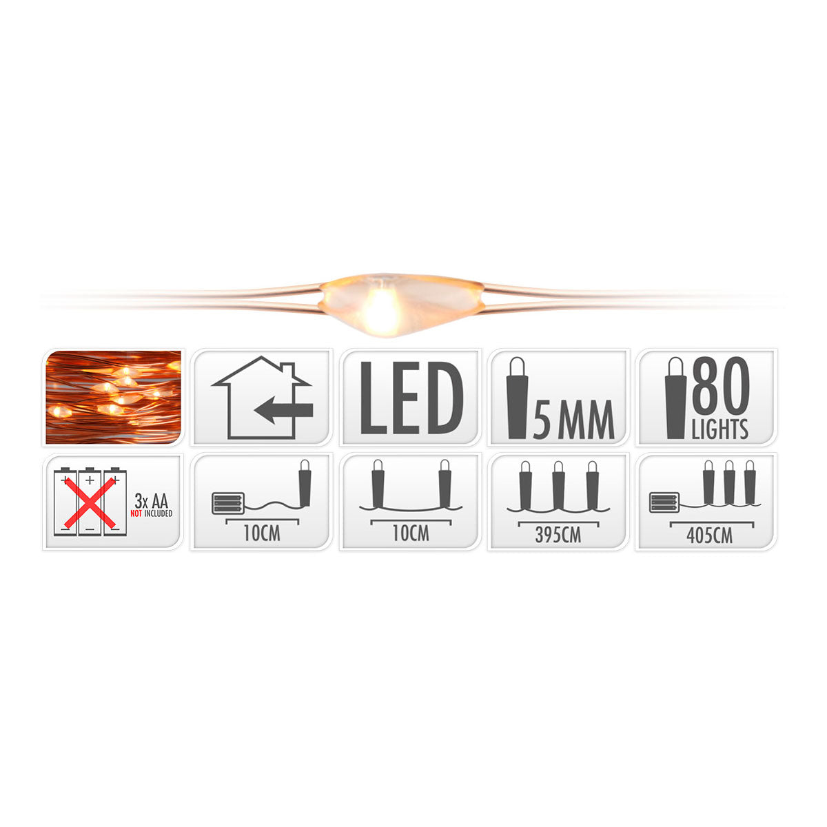 Drut miedziany z 80 światłami LED