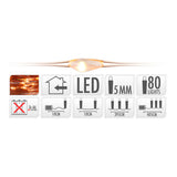 Drut miedziany z 80 światłami LED