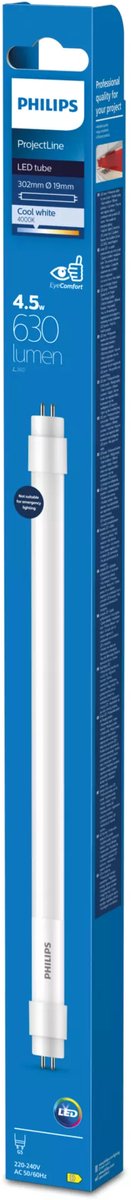 Philips projectline led tl buis - t5 mini - 4.5w - g5 - koelwit licht - 300 mm