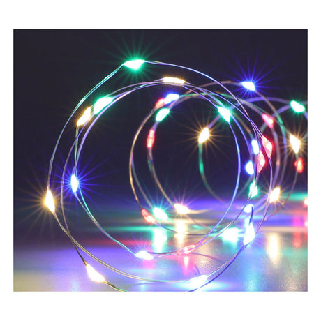 Łańcuch świetlny LED srebrny drut, 195cm - kolorowy