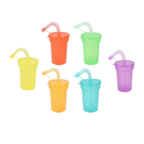 Koopman kolorowe kubki do picia ze słomką - zestaw 6 plastikowych kubków.