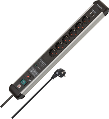 Listwa zasilająca Brennerstuhl premium-protect-line 60 000 A z ochroną przeciwprzepięciową i 6-kierunkowym złączem USB 3 m h05vv-f 3g1,5