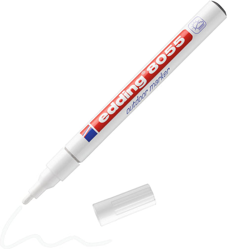 Marker zewnętrzny Edding 8055 biały - okrągła końcówka 1-2mm - 1 sztuka - odporny na warunki atmosferyczne i do prawie wszystkich powierzchni zewnętrznych