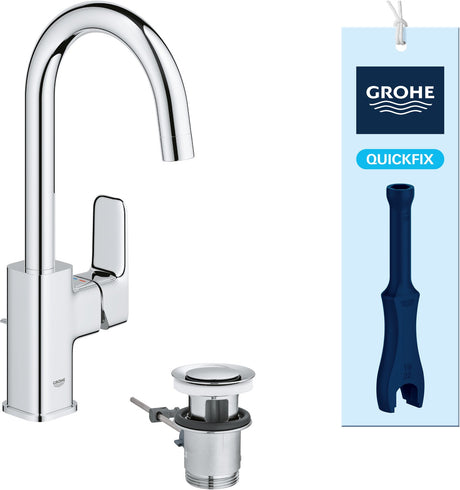 Grohe dice Bateria umywalkowa w rozmiarze L - z korkiem - oszczędność energii (es) - obrotowa wylewka - chrom