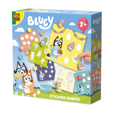 Ses kreatywny bluey - przyklejanie kształtów klejem palcowym - tworzenie robótek ręcznych - dla dzieci od 2 lat - 6 kart