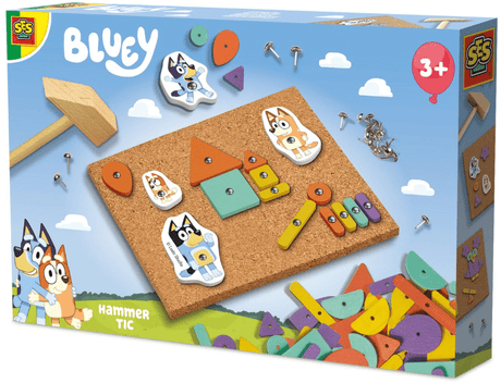 Ses kreatywny bluey - młotek do dobijania - dla dzieci od 3 lat - 24 kształty i 4 niebieskie figurki