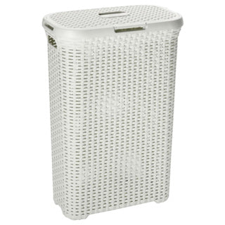 Pojemnik na pranie w stylu Curver z pokrywką w stylu rattanowym 40 litrów kość słoniowa 45x26x62cm