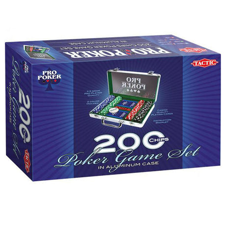 Zestaw do pokera Tactic Pro - zestaw do pokera - luksusowa aluminiowa obudowa - 200 żetonów o wadze 11,5 grama - w tym karty, kości i przycisk krupiera - od 14 lat