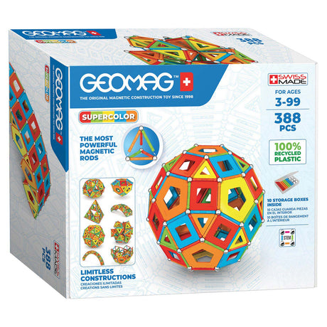 Super kolorowe panele Geomag z recyklingu - magnetyczne zabawki konstrukcyjne z panelami - 388 sztuk - od 3 lat