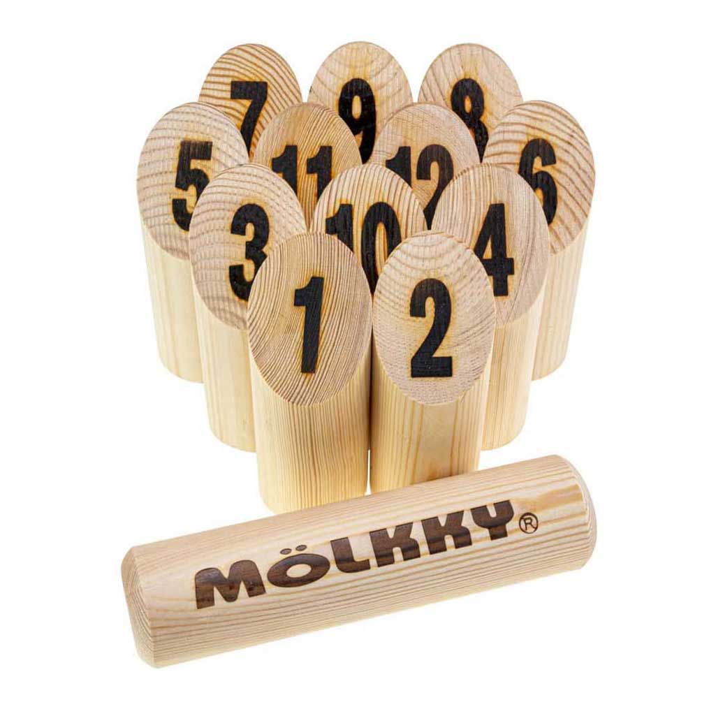 Taktyka mölkky go - gra w łapanie i rzucanie - oryginalna fińska drewniana gra w rzucanie w poręcznym przenośnym pudełku - trwałe drewno sosnowe - z bezpłatną aplikacją do punktacji