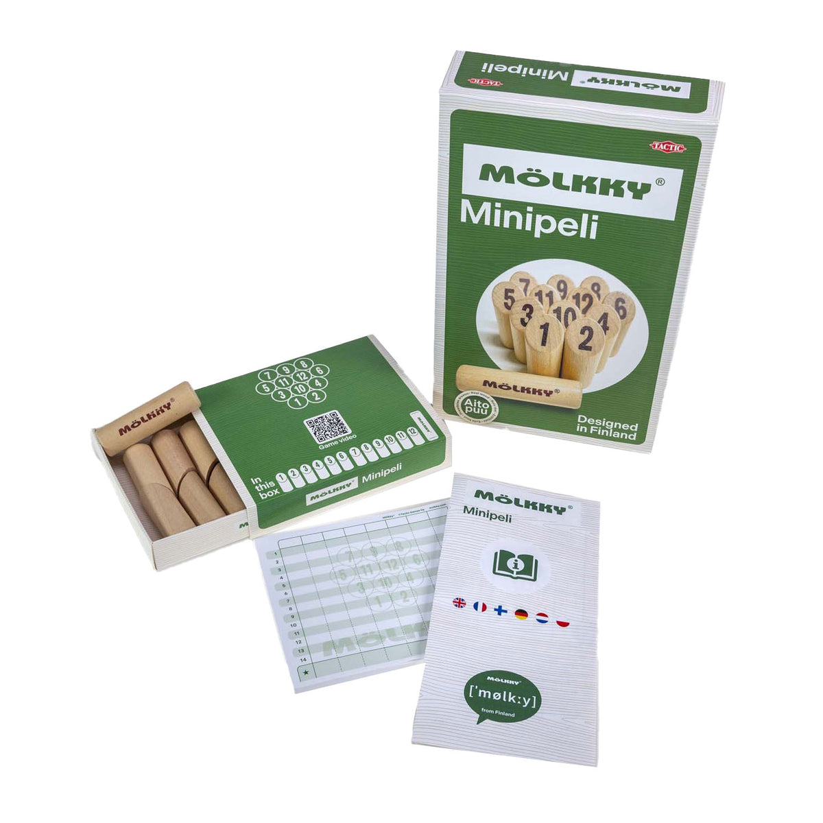 Taktyka mölkky mini - gra w łapanie i rzucanie - oryginalna fińska drewniana gra w rzucanie w małym rozmiarze - trwałe drewno brzozowe - z bezpłatną aplikacją do punktacji