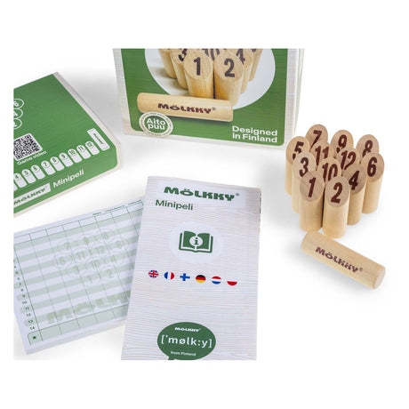 Taktyka mölkky mini - gra w łapanie i rzucanie - oryginalna fińska drewniana gra w rzucanie w małym rozmiarze - trwałe drewno brzozowe - z bezpłatną aplikacją do punktacji