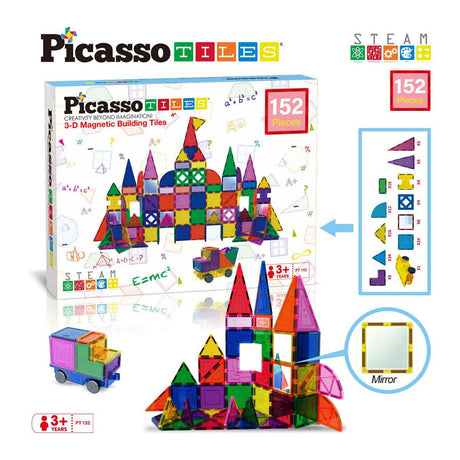 Taktyka płytek Picassa - zabawki konstrukcyjne - płytki magnetyczne - płytki magnetyczne - zestaw klocków i lusterek - zabawki na łodygach - kreatywne zabawki konstrukcyjne - 152 sztuki - od 3 lat