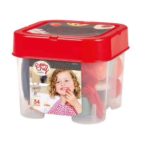 Écoiffier ecoiffier Zestaw do jadalni w 100% szefa kuchni z jedzeniem do zabawy - 34 sztuki.