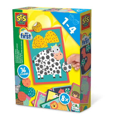 Ses Creative – mój pierwszy – naklejki ze zwierzętami – 8 kart z 36 naklejkami – przyklej odpowiednie kolory i wzory na karcie – zabawki edukacyjne od 1 do 4 lat