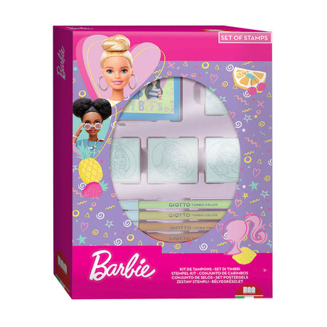 Zestaw kreatywnych zabawek Barbie Multiprint z 4 znaczkami.