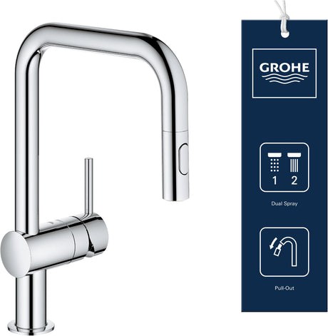 Bateria kuchenna Grohe Minta - z wyciąganą główką prysznicową - 2 rodzaje strumienia - chrom