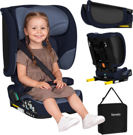 Lionelo orin i-size autostoel isofix - opvouwbaar autostoeltje 100-150 cm (3,5-12 jaar 15 tot 36 kg groep 2 3) – 14-standen hoofdsteun – 5-standen zitting – dri-seat – licht compact – bekerhouder transporttas – kinderzitje
