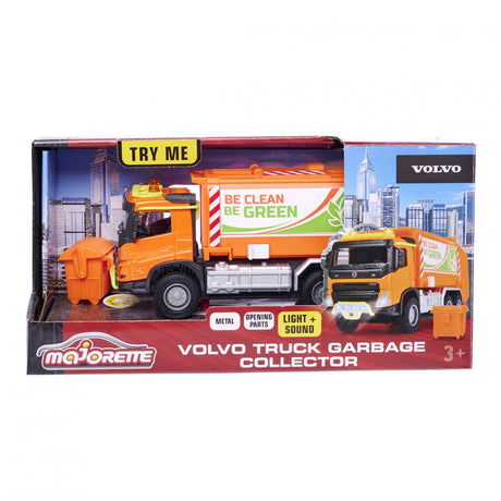 Seria Majorette Grand - śmieciarka Volvo - metal - światło i dźwięk - 18 cm - pojazd zabawkowy
