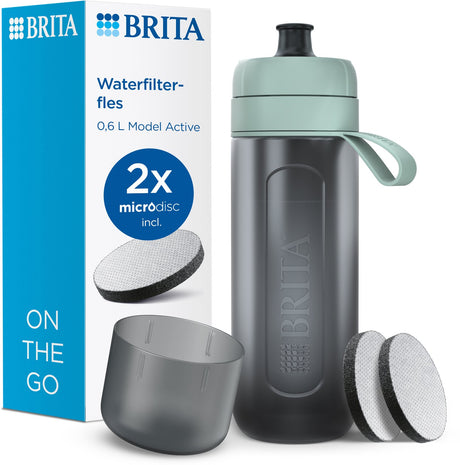 Brita - fill go - aktywna butelka do picia dla dorosłych - 0,6l - limonkowa zieleń - zawiera 1 wkład filtrujący z mikrodyskiem - idealna do butelek do picia