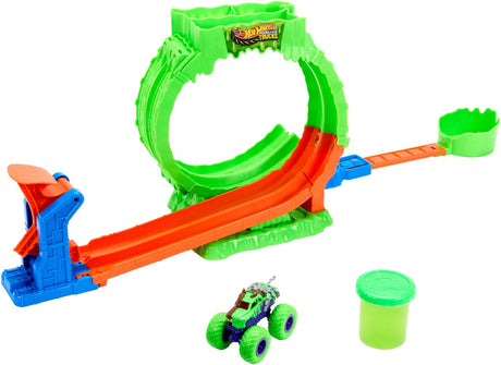 Hot Wheels Monster Trucks Mutated Chaos Looping Challenge — zestaw z zabawkową ciężarówką Wreckin' Wolf i śluzem