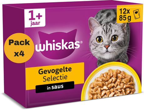 Karma dla kotów Whiskas - dla dorosłych 1+ - selekcja drobiu w sosie - 48x85g