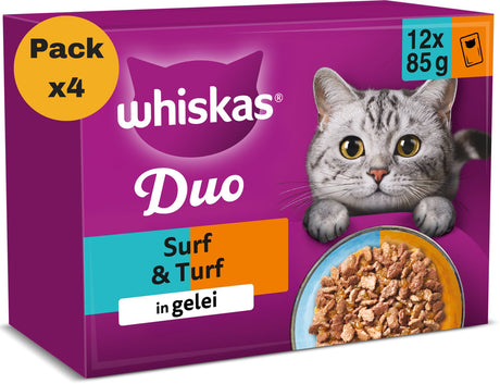 Karma dla kotów Whiskas - dla dorosłych 1+ - duo surf turf w galarecie - 4x12x85g