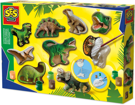 Ses Creative - odlewanie i malowanie - świat dinozaurów - szybkoschnący - z formami, gipsem, farbą, pędzlem, szpatułką i gąbką - rękodzieło dla chłopców - zabawki dinozaurów