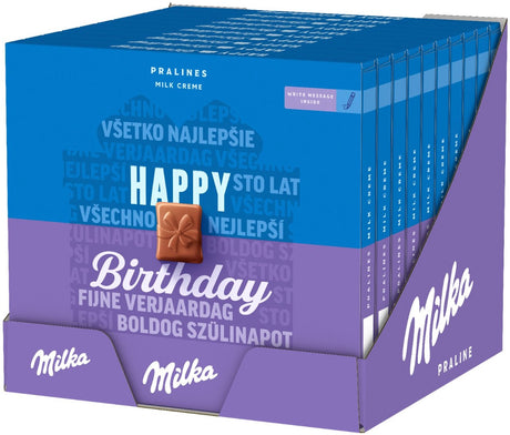 Milka Happy Birthday czekoladowe praliny pudełko 10 x 110g - 20 pralinek - cukierki i pralinki - prezent urodzinowy dla kobiety lub mężczyzny - zestaw upominkowy dla mężczyzny i kobiety - prezent czekoladowy - prezenty - miłość - czekoladki