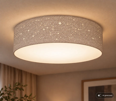 B.K.licht - dekoracyjna lampa sufitowa - z efektem gwiaździstego nieba - lampa do pokoju dziecięcego - taupe - okrągła - 2x oprawka E27 - ø38cm