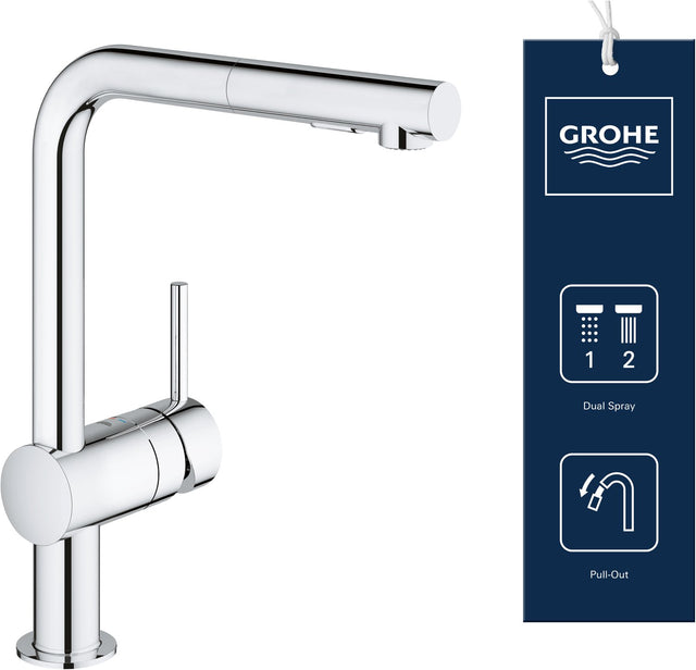 Grohe minta keukenkraan - draaibare hoge c-uitloop - 1 straalstand - chroom