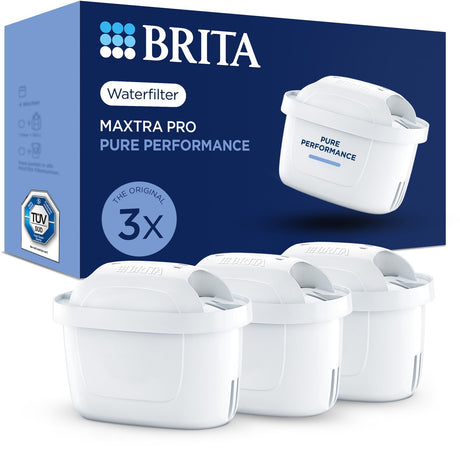 Wkład do filtra wody Brita maxtra pro pure performance - 3 sztuki - oryginalny filtr wody do dzbanków filtrujących wodę - filtruje zanieczyszczenia takie jak herbicydy, pfas, chlor, wapno i metale